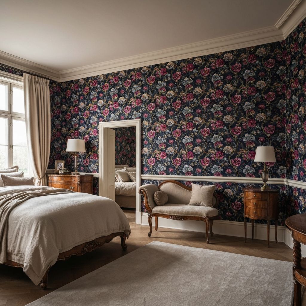 Luxury bedroom with premium wallpaper installation