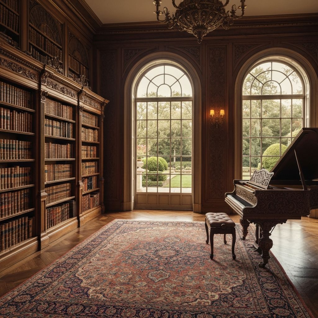 Luxury botanical wallpaper installation in an elegant drawing room